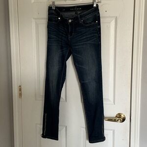 White House Black Market leather accented zip ankle Jeans